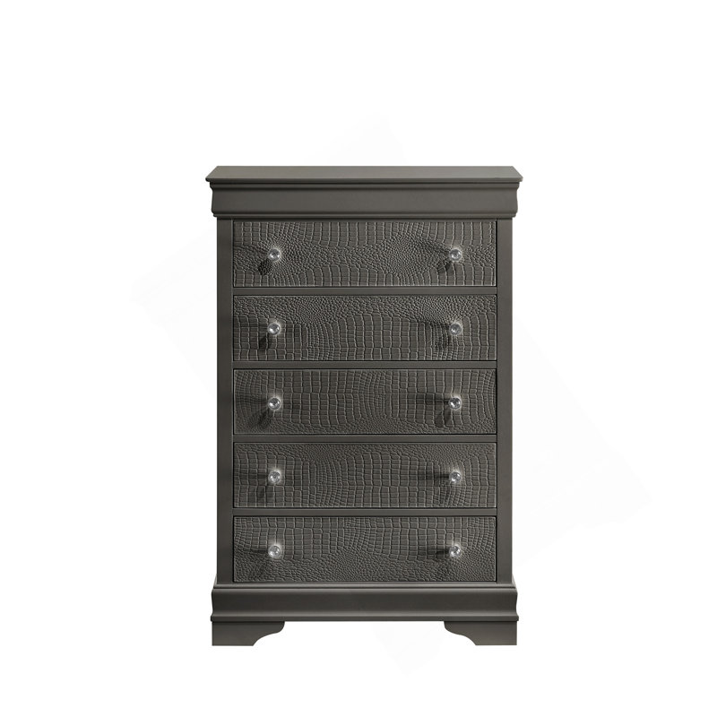 Commode 5 tiroirs Blaze, Gris métallisé