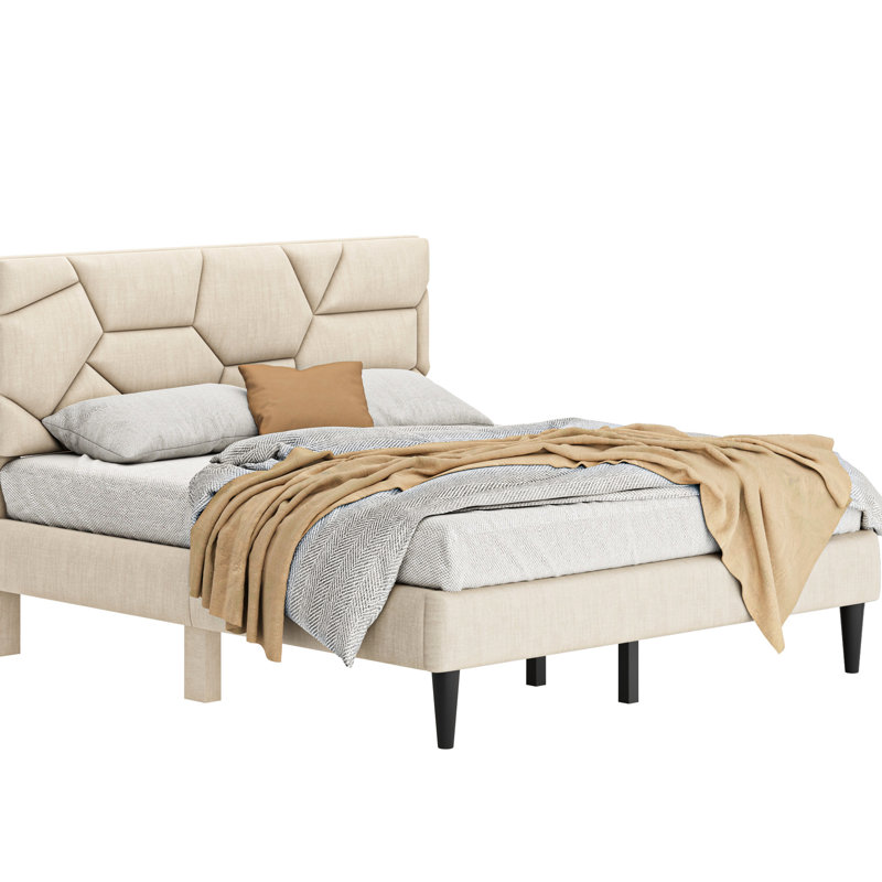 Structure de lit pour grand lit beige - solide, silencieuse, sans sommier, avec cadre de rangement de taille optionnelle, rangement inférieur, assemblage facile