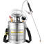 Acier inoxydable 1Gal, ensemble avec baguette et poignée de 12 po et tuyau renforcé de 3 pi, pulvérisateur à pompe manuelle avec manomètre et soupape de sécurité, buse réglable adaptée au jardinage et à la désinfection, argent