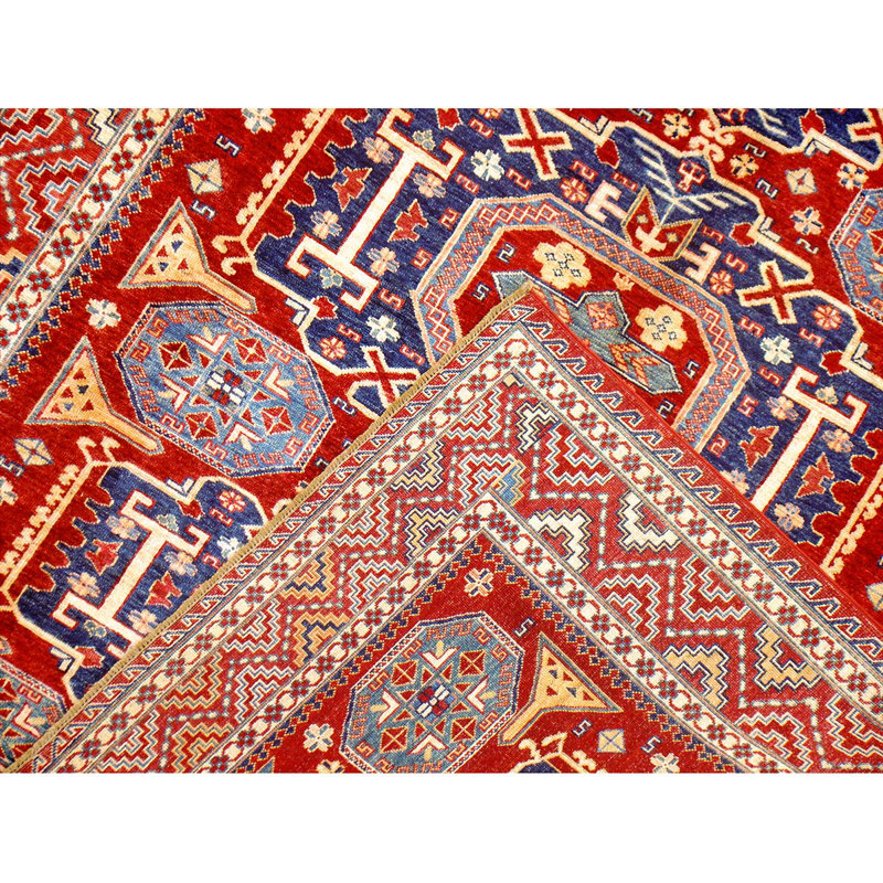 Tapis oriental rouge / bleu en laine noué à la main