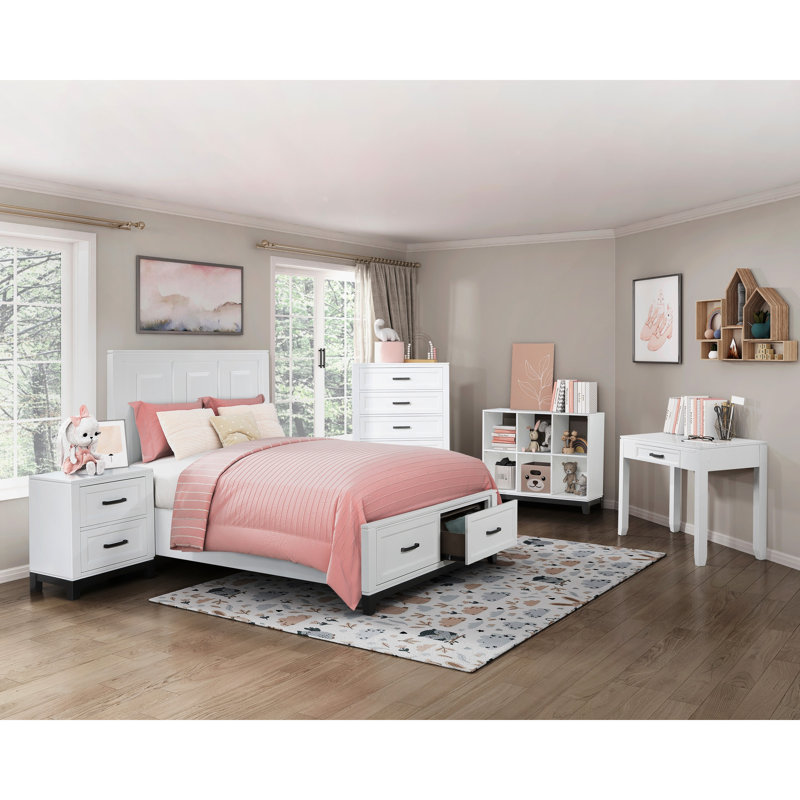 Lit plateforme double avec rangement - Intrigue rustique blanche charmante