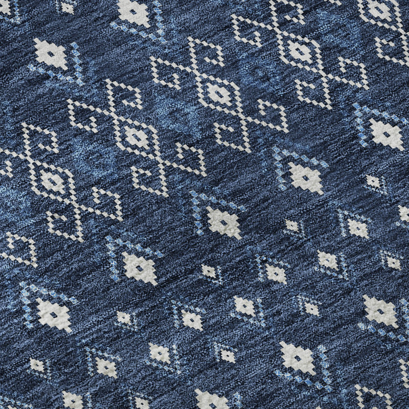 Tapis bleu marine de qualité supérieure lavable à la machine Prisco, Rond 8 pi