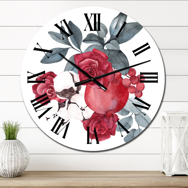 Bouquet de fleurs de Noël avec baies - Horloge murale traditionnelle, Petit