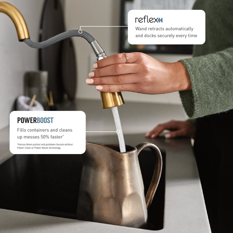 Weymouth Pull Down Touch Double Handle Kitchen Faucet, Brushed Gold
