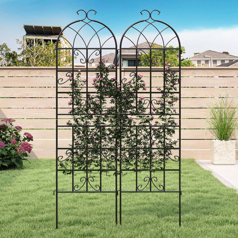 Paquet de 2, treillis de jardin en métal enduit de métal noir 71 po x 20 po, motif papillon antirouille pour plantes grimpantes d'extérieur Roses, légumes, vignes, concombres