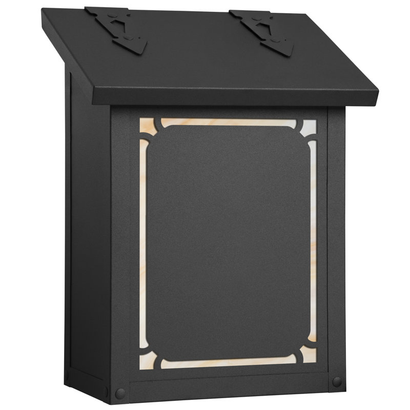 Monarch Metal Wall Mounted Mailbox, Textured Black/Honey