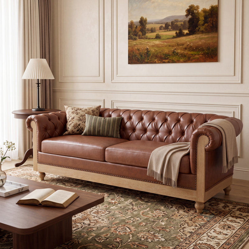 Canapé Chesterfield 3 places Anduin, Similicuir brun