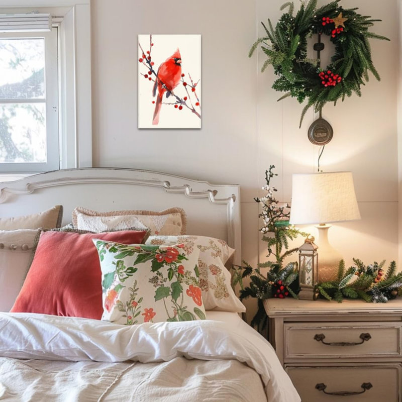 Red Cardinal Unframed Canvas Wall Art  24" X 36"