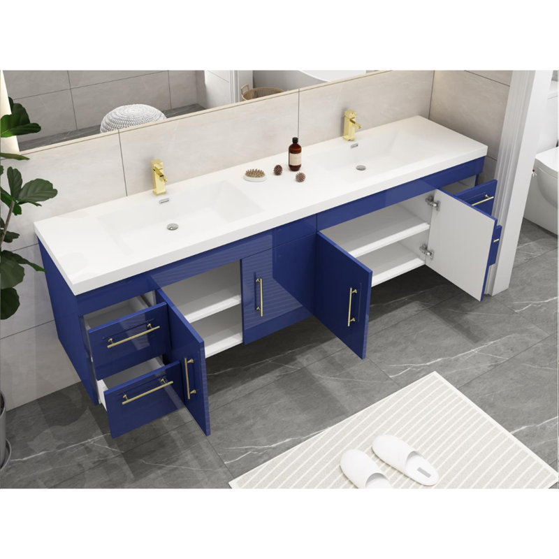 Ensemble de meuble-lavabo double 83 po Romer, Bleu nuit, Argent