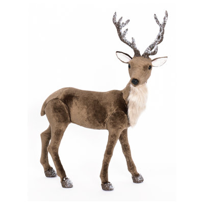 Cerf debout en velours et mousse