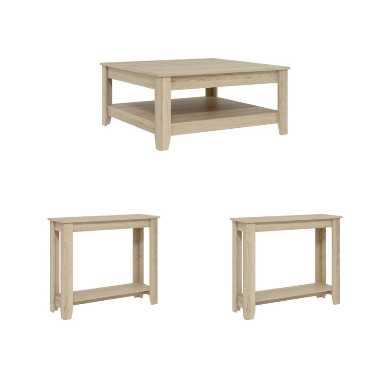 Weddel Basilico Transitional 3-Piece Living Room Table Set, Oslo Oak, 3 Pieces: Coffee Table, 2 Console Tables, Oslo Oak