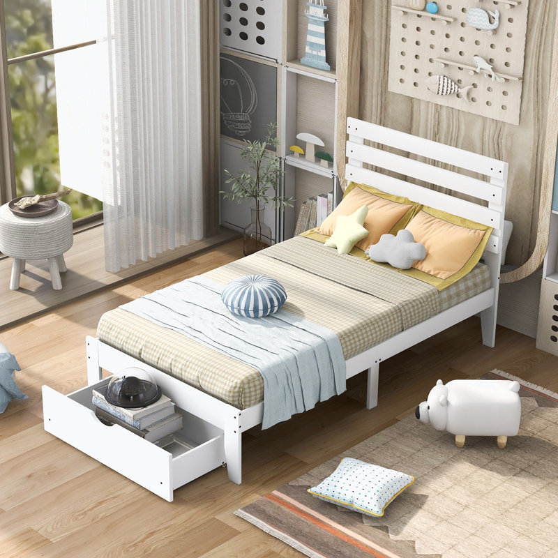 Lit plateforme avec rangement, Simple, White