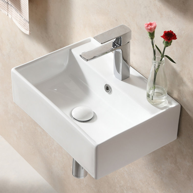 Rectangular Wall-mount Install Or On Countertop Bathroom Sink 17.72 In. With Single Faucet Hole In White