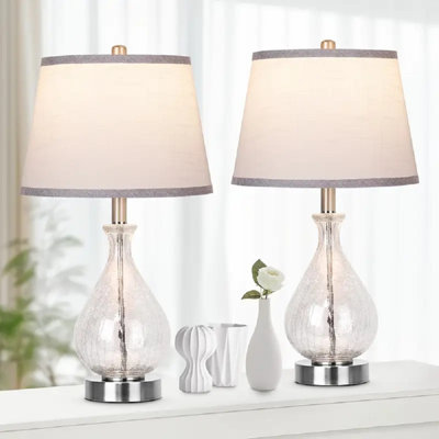 Glass Table Lamp For Living Room And Bedroom, Set Of 2, 22.5-Inch LED Light, Rotary Switch, Clear Color, 3-Speed Dimming, Modern Style Bedside Lamp For Home Decor, Valentine's Day And Easter Gifts