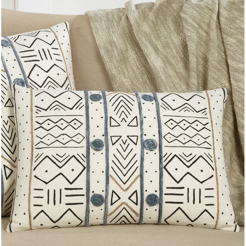 White Mud Cloth Cotton Throw Pillow Cover 14 x 20 in