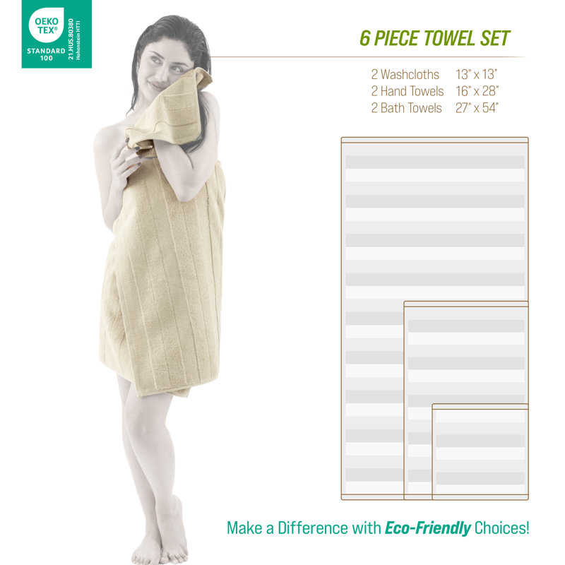 Ensemble de serviettes de bain luxueuses 100% coton 6 pièces, Beige