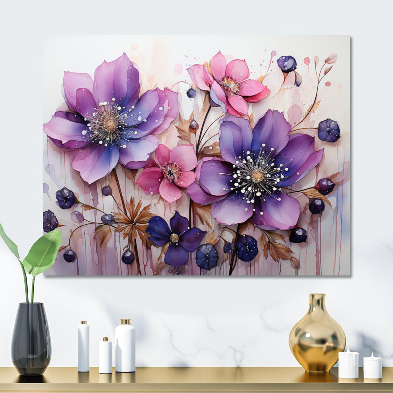 Mauve, rose, fauvisme, botanique abstraite, art mural abstrait, H 12 po x l 20 po x P 1 po
