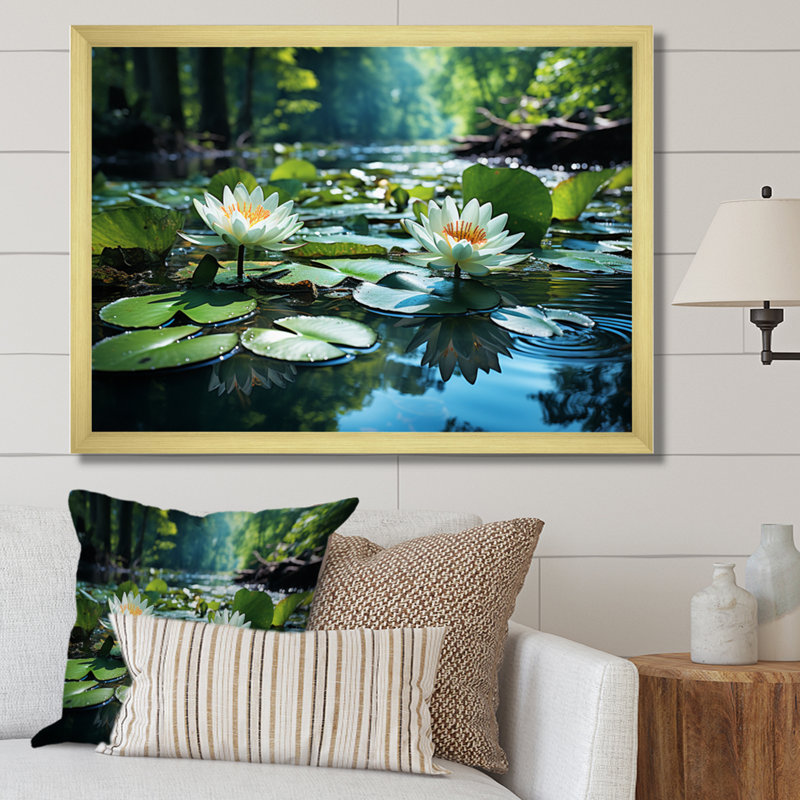Country Charm Tranquil Pond - Imprimé, Cadre doré à une seule photo, H 16 po x l 32 po x P 1 po