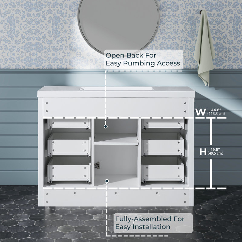 Alicano 48'' Single Bathroom Vanity With Cultured Marble Top, Pre-Assembled Bathroom Cabinet