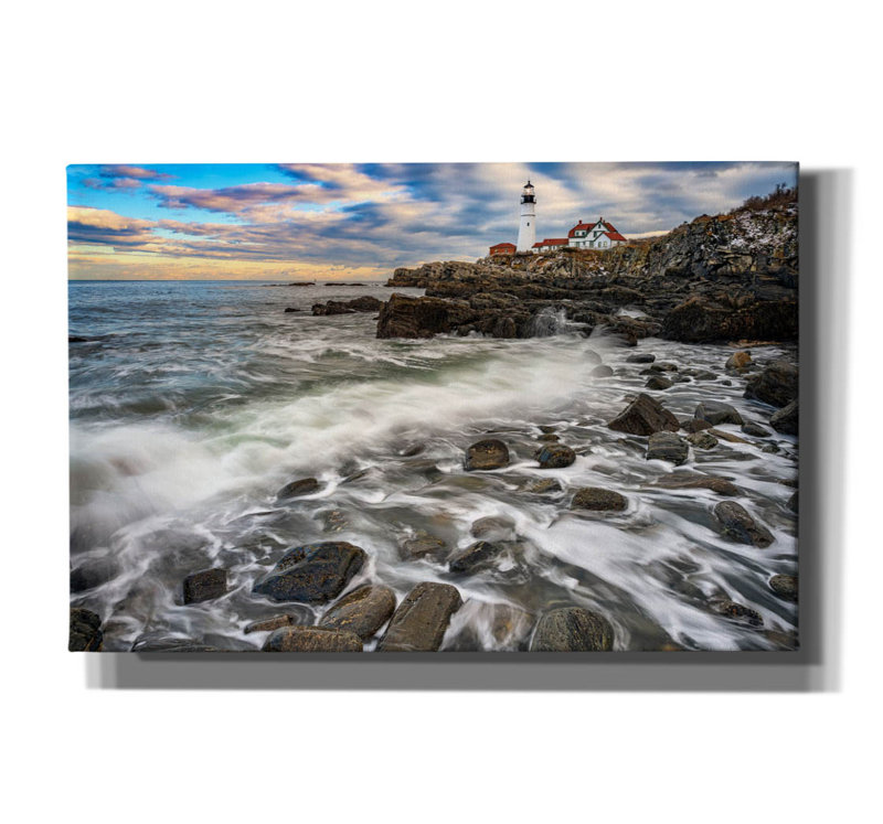 Toile épique Graffiti «Rising Tide At Portland Head» par Rick Berk, 18 po x 12 po, H 12 po x l 18 po x P 0,75 po