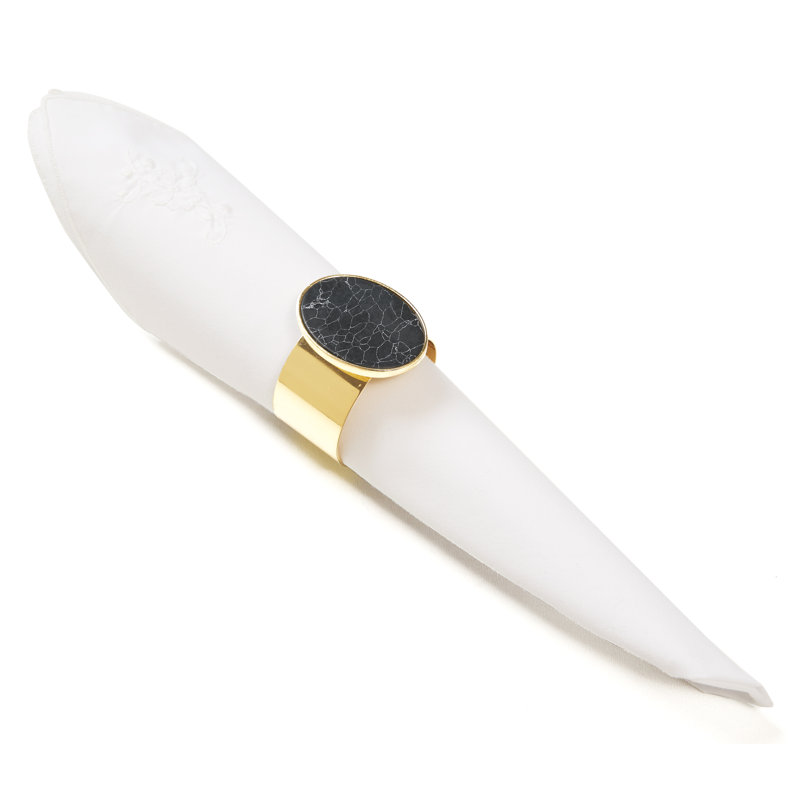 Rond de serviette médaillon en marbre, Noir