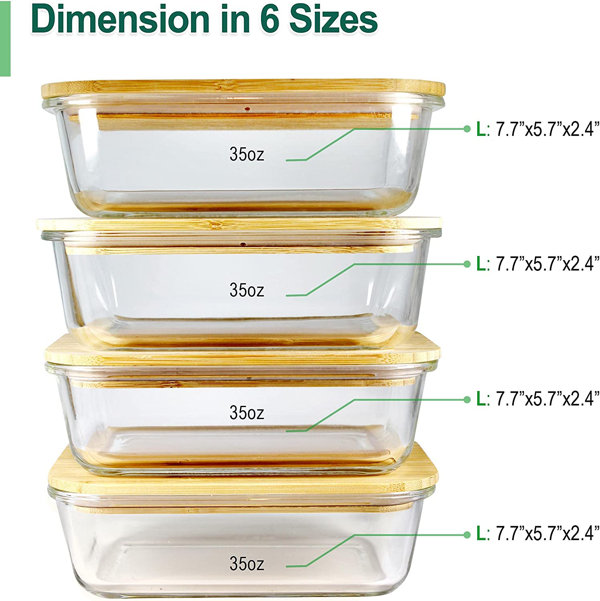 Urban Green Glass Containers with Bamboo Lids, Meal Prep Glass