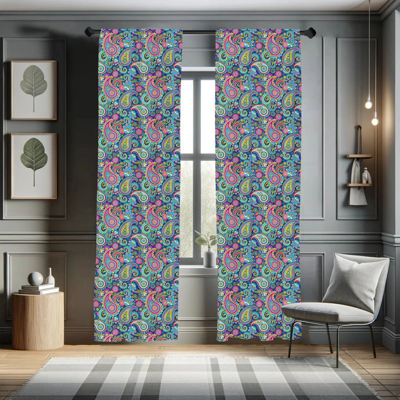 Paisley Semi-Sheer Rod Pocket Curtain Panels, 28" x 84", Blue/Pink
