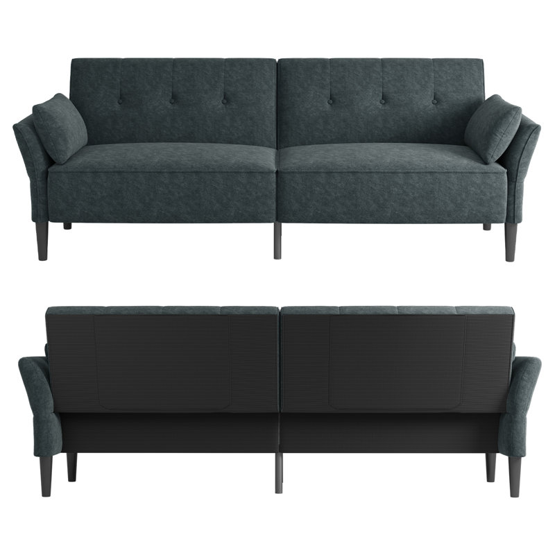 89" Velvet Fabric Convertible Sofa Couch with 2 Square Pillows,Adjustable Backrest& Armrests, Dark Gray