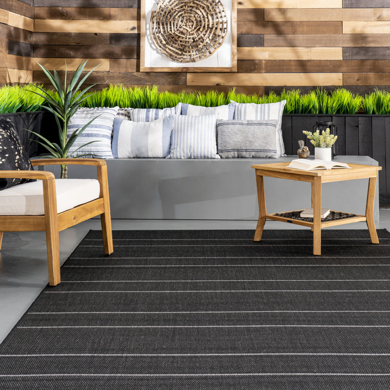 Randall Striped Machine Woven / Power Loomed Indoor/Outdoor Patio Rug, Rectangle 8'6'' x 13'