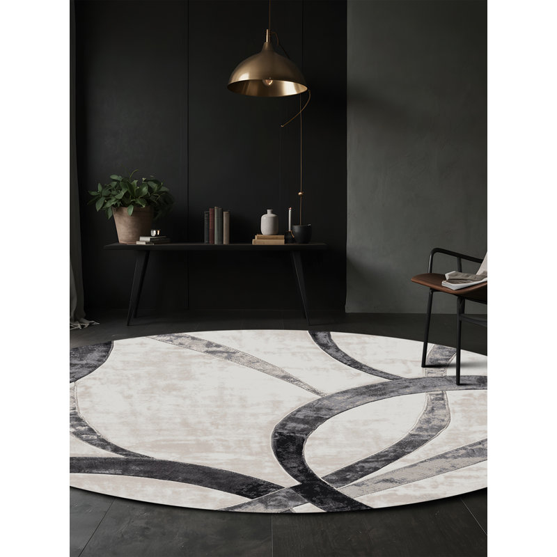 Machine Washable Gray Area Rug, Round 7'