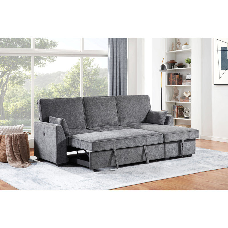 Canapé-lit modulaire en tissu gris foncé Emmy