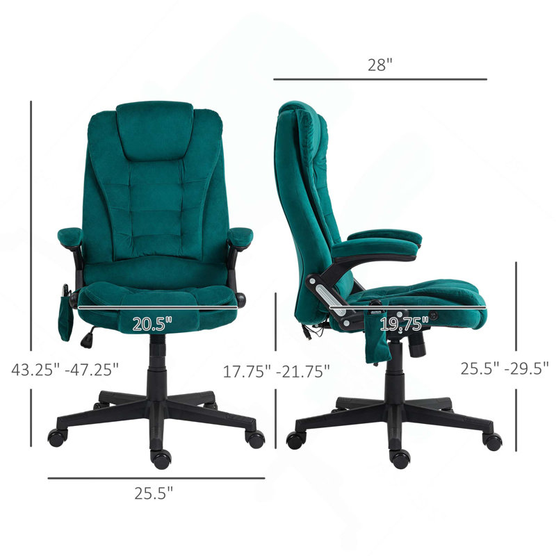6 Point Vibrating Massage Office Chair with Heat, Velvet High Back Executive Office Chair with Reclining Backrest, Padded Armrests and Remote