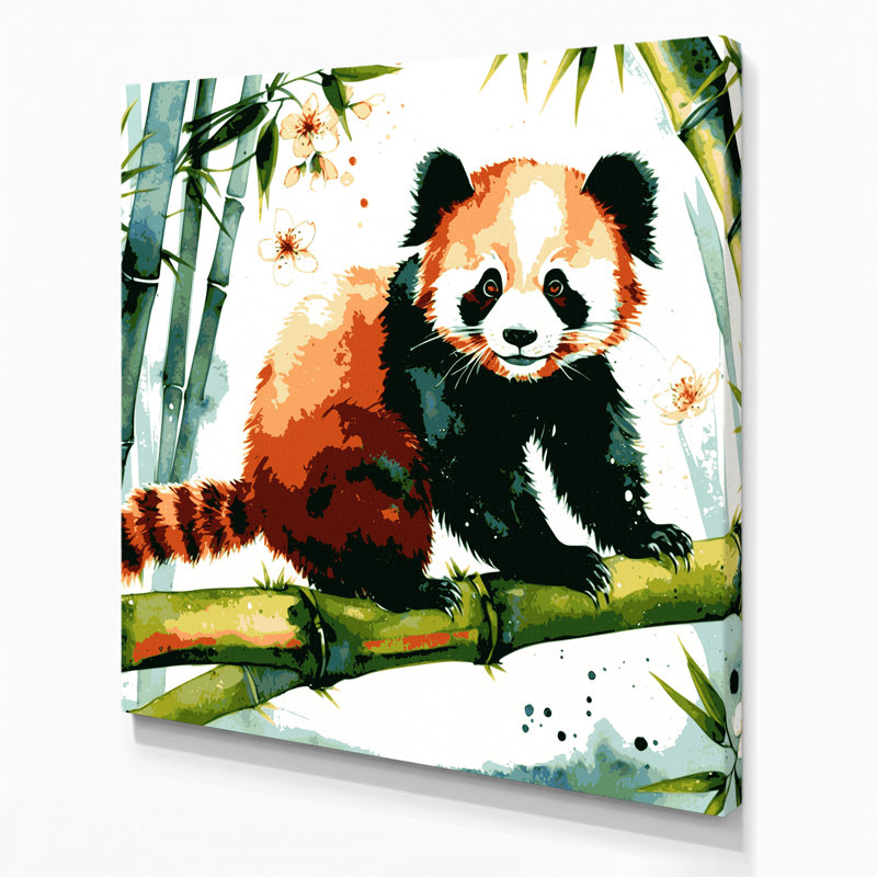 Faune, panda rouge, art mural sur toile blanche, 12" H x 12" W
