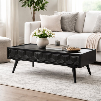 Table basse en bois | Bois d'acacia | Finition noire | Table faite à la main | 51 po x 20 po x 18 po