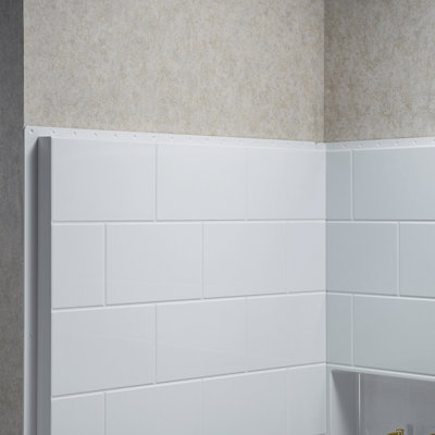4 pièces de mur de douche de style carrelage à surface solide avec niche intégrée, l 60 po x P 32 po, motif de briques décalées, finition blanche ultrabrillante, base de douche vendue séparément