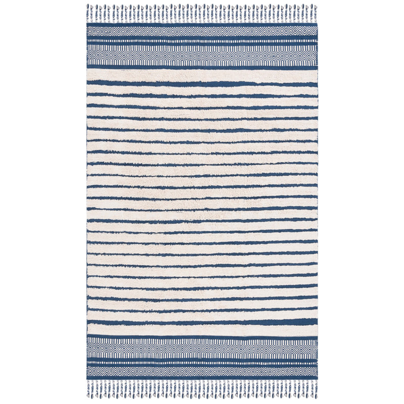 Judithanne Hand Woven Cotton Pile Striped Rug, Rectangle 8' x 10'