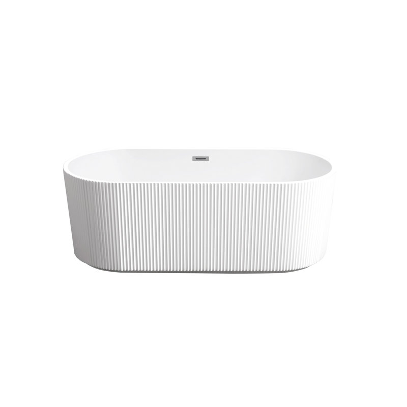 59"Linear Acrylicfreestanding Bathtub Stand Alone Soaker Tub, Glossy White Acrylic, Pop-Up Chrome Drain, Cupc Certified