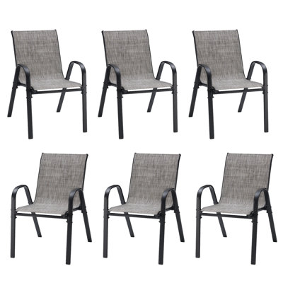 Ensemble de 6 chaises de patio pour l'extérieur, empilables en tissu textilène, avec cadre en métal thermolaqué pour l'extérieur