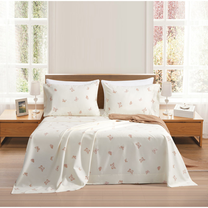 Ensemble de draps en coton 400 fils, Ensemble de draps pour lit simple avec deux taies 