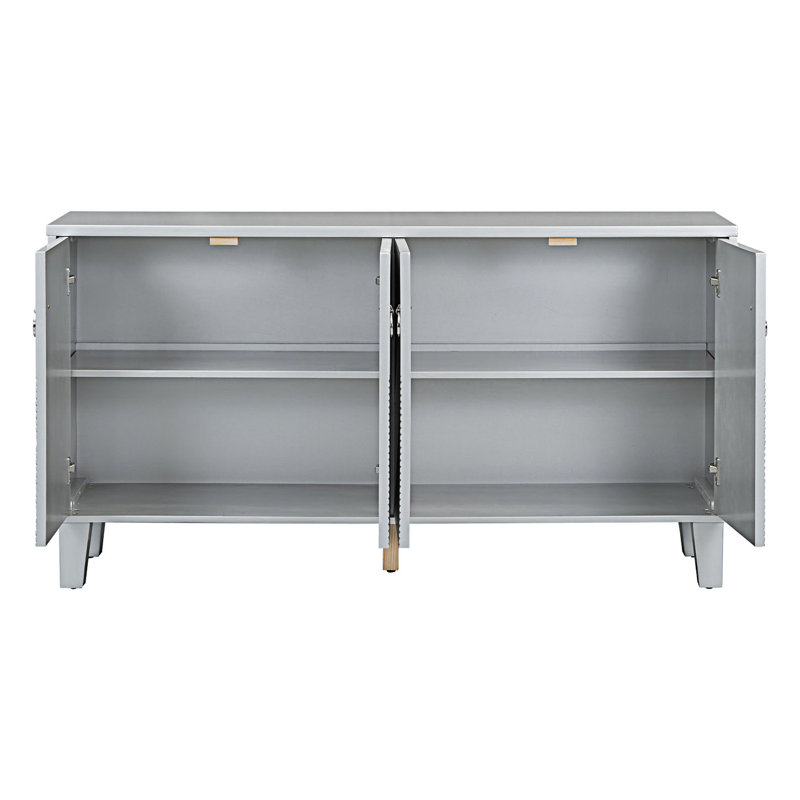 Accent Cabinet With Geometric Patterns, Entryway Cabinet, Silver