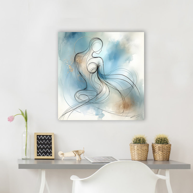«Graceful Flow Abstract Line Nude Art», art mural sur toile tendue, H 20 po x l 20 po x P 1,5 po