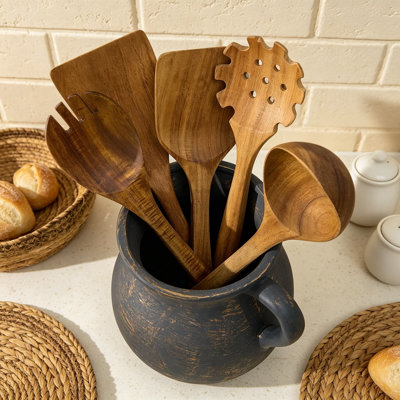 Pot à ustensiles de cuisine rustique en céramique pour comptoir, décor de maison de campagne rétro avec des accents en cuivre vieilli et or, organisateur de pichet fabriqué à la main pour les spatules et les ustensiles de cuisine