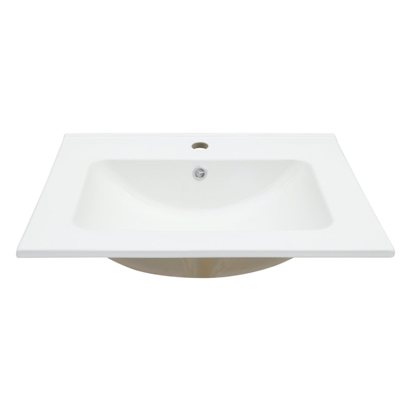 24" W x 20" D Bathroom Vanity Sink Tops White Drop In Bathroom Sink Ceramic Topmount Rectangular Vanity Top with Overflow(Top Only)