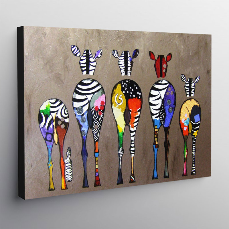 Zebras From Behind Abstract Colourful - Wrapped Canvas Print, 81.3cm H x 117cm W
