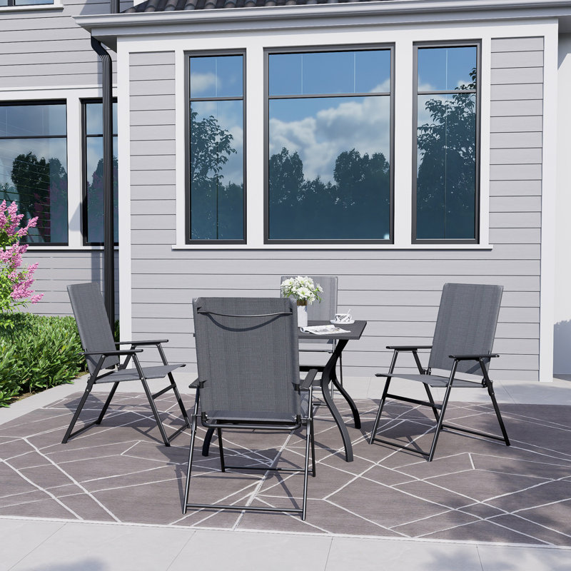 Claubert Fabric Patio Folding Chair Folding Chair Set, Gray/Black