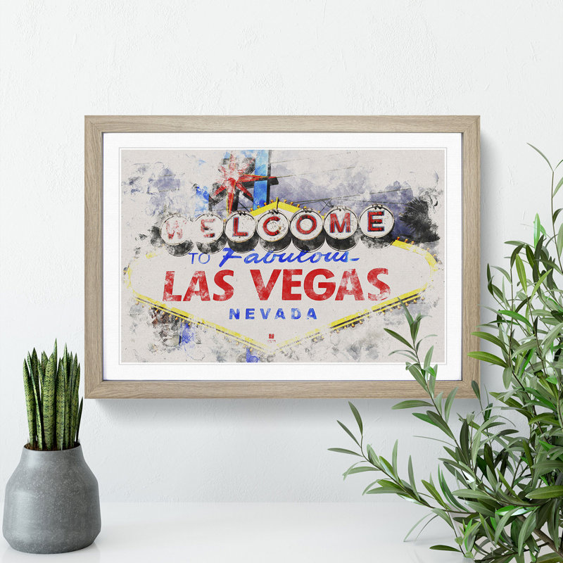 Las Vegas Sign Vol.2 - Picture Frame Graphic Art, 27cm H x 36cm W x 2cm D, Oak Framed