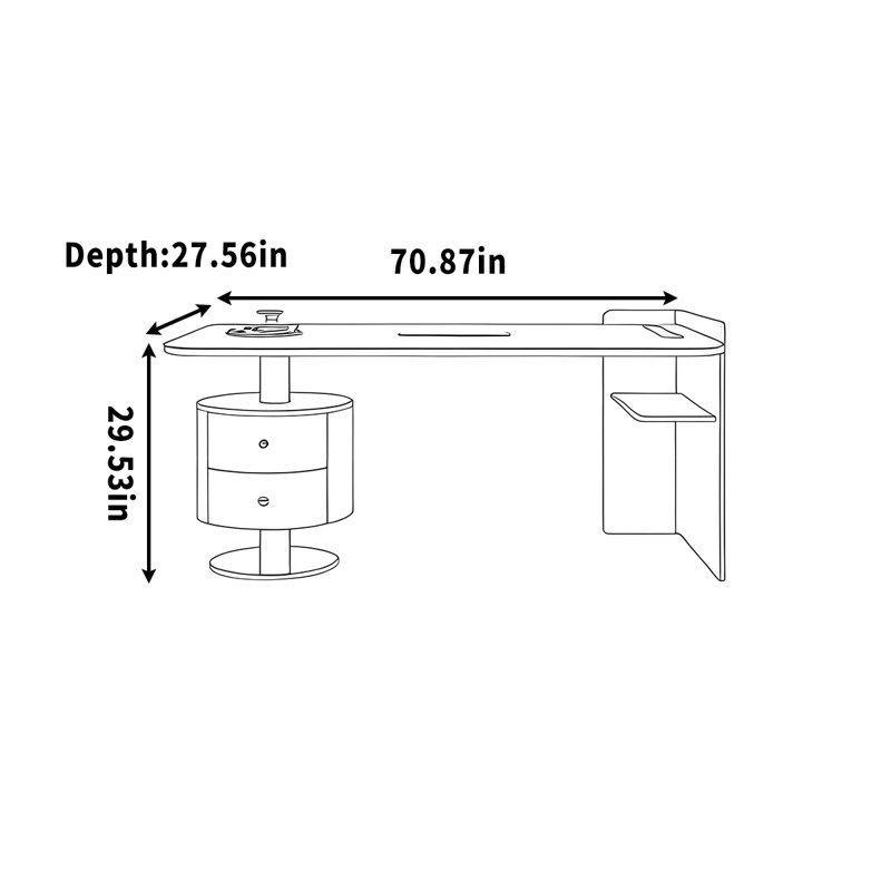 Mederos, H 29,53 po x l 70,87 po x P 27,56 po
