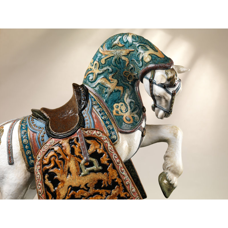 Oriental Horse Statue, Blue/Brown