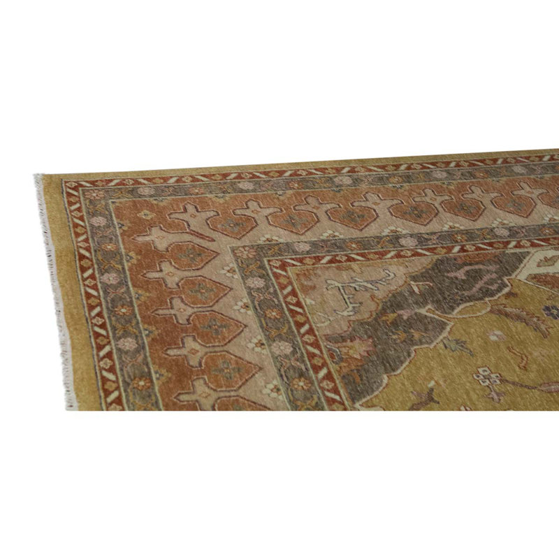 Tapis brun / rouge / vert noué à la main de haute qualité