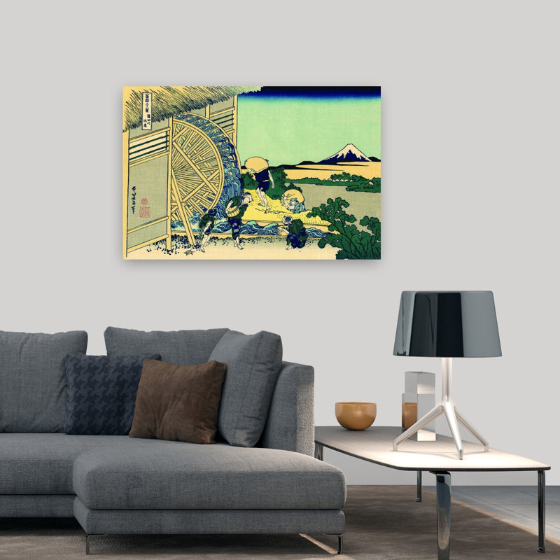 Watermill At Onden Classic Traditional Abstract Architecture Mountain Wall Art Print by Katsushika Hokusai - Wrapped Canvas Print